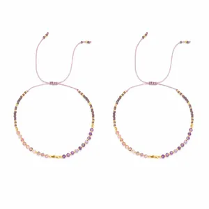 Bracelets faits main en perles violettes et roses avec cordon de serrage réglable