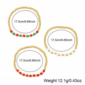 Handmade Christmas beaded bracelet set of 3 featuring festive red green and gold beads