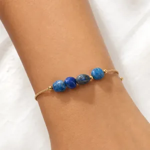 Bracelet en Perles de Pierre Naturelle Fait à la Main pour Femmes Bijoux en Corde Tressée Dorée Ajustable Boho Yoga Chakra