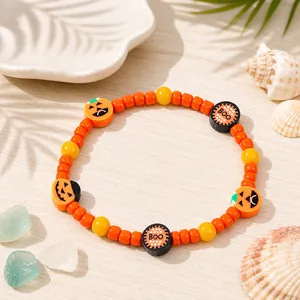 Bracciale festivo con perline di zucca di Halloween con lettere BOO per gioielli bimbi