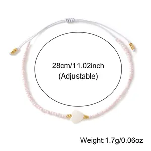 Bracelet de perles fait main avec cœur blanc ajustable et perles roses pour femmes