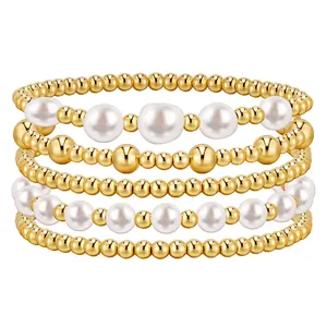 Multi Layered Artificial Pearl Bracelet Set For Women Bohemian Beaded Stacking Bracelet Gold Silver Plated Retro Hand Jewelry Accessories