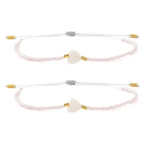 Ensemble de bracelets en perles faits main avec pendentif cœur blanc et cordon réglable
