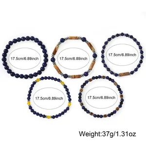 Set van stapelbare kralenarmbanden van halfedelsteen, binnenomtrek 17,5 cm