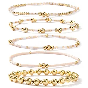 Bohemian Fashion Colorful Copper Bead Bracelet Set For Women Handmade Glass Seed Bead Stretch Bracelet Jewelry Souvenir