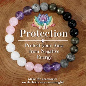 Meerkleurige natuursteen kralenarmband voor bescherming en positieve aura-energie.