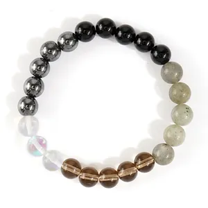 Handgemaakte meerkleurige edelsteen kralen armband voor heren met diverse texturen