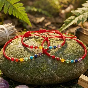 Set van 3 verstelbare geweven chakra-armbanden met veelkleurige natuurstenen en gouden kralen