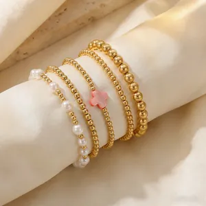 Bohemian Alloy Metal Bead Artificial Pearl Bracelet Set For Women Elegant Cross Pendant Multilayer Beaded Bracelets Daily Jewelry