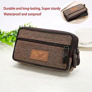 Men Oxford Cloth Cell Phone Waist Bag Casual Triple Zipper Large Size Belt Loop Mobile Phone Pouch For Outdoor Business Travel