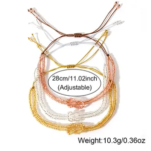 Set of 3 adjustable infinity beaded bracelets in gold, silver and rose gold tones