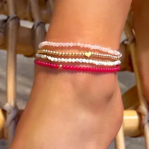 Cavigliere Boho con Perline in Acrilico e Oro per Donna Set da 4 Pezzi Pendente a Cuore Minimalista Gioielli da Spiaggia Estiva