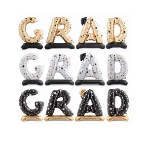 Graduation Balloon Set Standing GRAD Letter Aluminum Foil Balloons With Doctor Hat Star Pattern For Graduation Ceremony Party Decoration