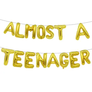 Gold 'Almost A Teenager' foil letter balloon set for 12th birthday party decoration