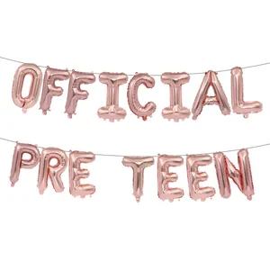 Elegant rose gold 'OFFICIAL PRE TEEN' letter balloon set for birthday party decorations