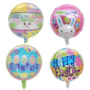 Set van 4 Happy Easter folieballonnen met schattige konijntjes en vrolijke eieren