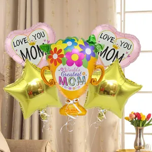 Mother's Day balloon set featuring trophy, heart and star shapes for party decor