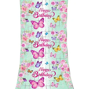 Minzgrüner Schimmervorhang mit Schmetterlingen und Blumen für Happy Birthday Party-Deko