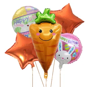 Feestelijke Happy Easter folieballon set met wortel en konijn voor de feestversiering