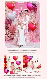 Collage che mostra palloncini a cuore con fiocchi per matrimoni e compleanni