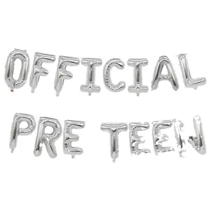 Silver Official Pre Teen foil letter balloon set for 12th birthday party decorations.