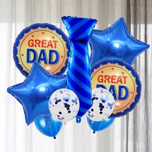 Blue and gold Father's Day balloon set with Great Dad message for party decoration.