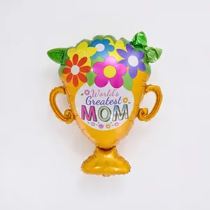 Trophy-shaped Mother's Day foil balloon decoration with 'World's Greatest Mom' print