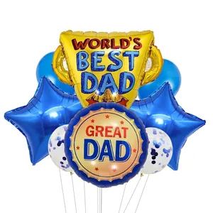Father's Day balloon bouquet set with trophy and star foil balloons for party decoration