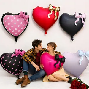 Palloncino in Alluminio a Cuore Con Fiocco 3D Palloncini a Forma di Cuore per San Valentino Matrimonio Compleanno Festa Casa