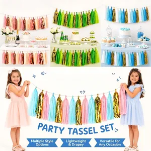DIY Paper Tassel Garland Party Decorations Colorful Fringe Banner For Birthday Wedding Christmas Halloween Festive Celebration