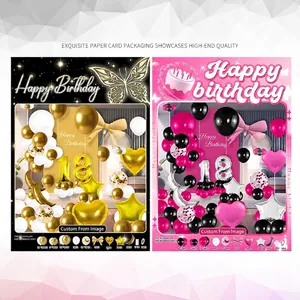 Kit de guirnalda de globos para 18 cumpleaños en negro oro y rosa para fiestas