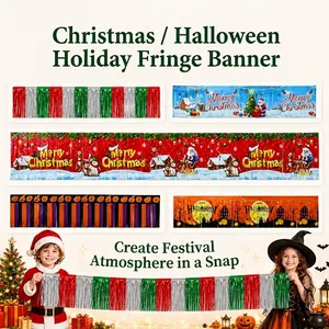 Merry Christmas Happy Halloween Foil Fringe Banner Streamers Holiday Party Wall Backdrop Decoration For Home Bar Office