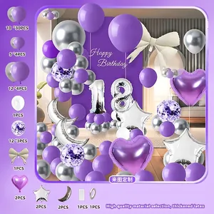 Kit de arco de globos de cumpleaños morado y plateado con globos de número 18 y estrellas