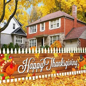 Herfst Happy Thanksgiving banner met kalkoen en pompoen voor tuinhek decoratie set