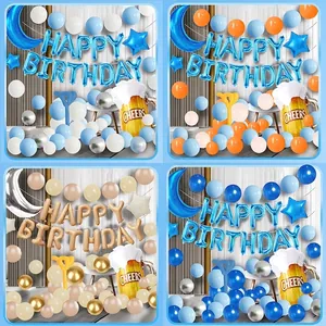 Kit complet de décoration d'anniversaire avec ballons lune étoile et chope de bière