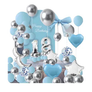 Kit de guirnalda de globos azul y plata para el 18 cumpleaños con fondo decorativo