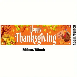 Grote Happy Thanksgiving stoffen banner met kalkoen en pompoen dessin, 200x45 cm