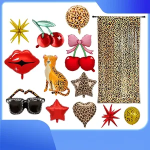 Leopard Print Cherry Balloon Set Aluminum Foil Latex Balloons Wild Lips Heart Decorations For Birthday Valentine Party