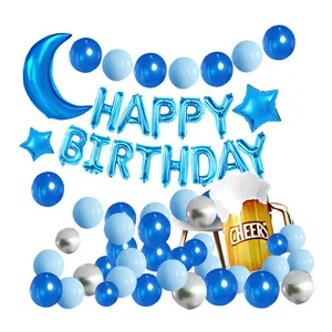 Kit de ballons d'anniversaire bleu et argent avec ballons lune, étoile et chope