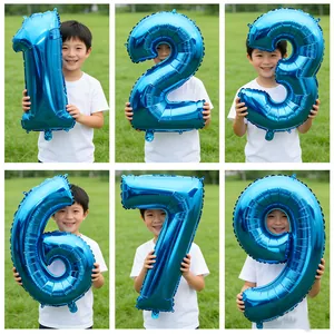 Large 32-inch blue foil number balloons for birthday and wedding parties