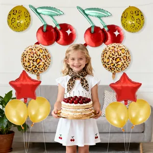 Leopard print and cherry foil balloon set for birthday party decorations and events
