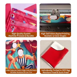 Circusthema polyester achtergrond met metalen ringen en hoge resolutie digitale print