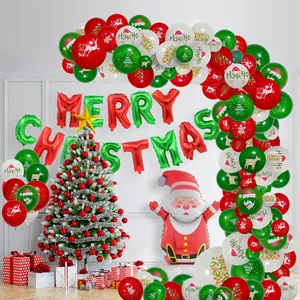 Feestelijke kerstballonboogset met Merry Christmas-banner en kerstman-folieballon decoratie