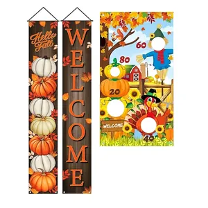 Herfst Thanksgiving banners en pompoen werpspel achtergrond