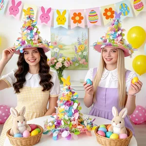 Colorful Easter party hat with witch shape and cedar decoration for festive atmosphere