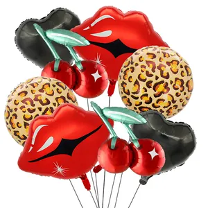 Leopard print cherry balloon set with red lips and hearts for bachelorette party decor