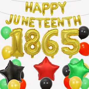 Juneteenth party balloon set with gold Happy Juneteenth 1865 letters and stars