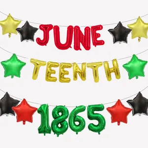 Juneteenth festive party balloon decoration set with 1865 foil numbers and star balloons