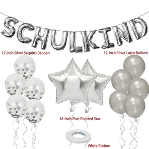 Silver Schulkind balloon set with confetti and star foil balloons for back to school