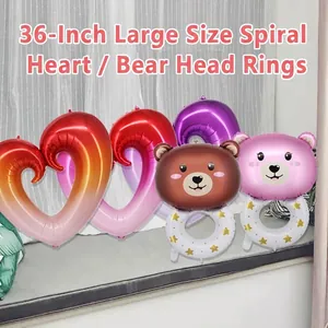 Ballon Géant en Forme de Coeur Feuille d'Aluminium Décoration de Mariage Saint Valentin Grand Ballon Ours Dégradé avec Bague